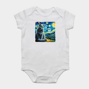 Russian Blue Starry Night Inspired - Artistic Cat Baby Bodysuit